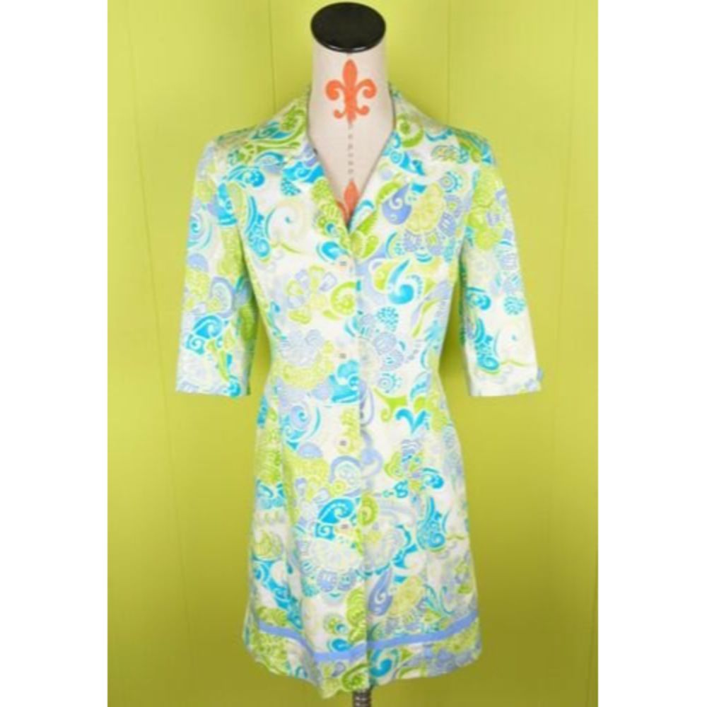 VTG Depeche Mode Yves Cossette Paisley Trench Coat Lime Aqua